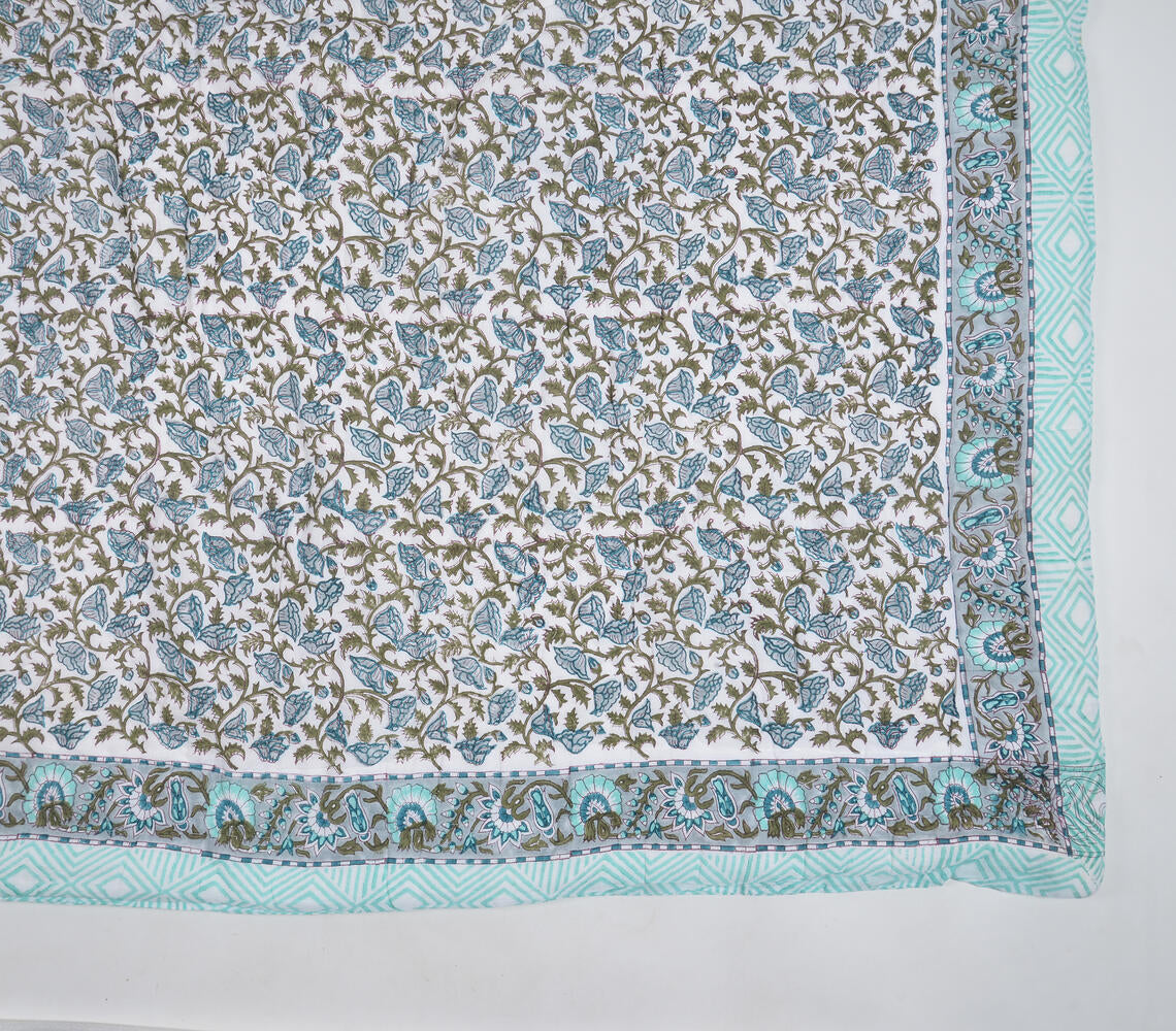 Hand Block Printed Reversible Floral | Cotton Quilt