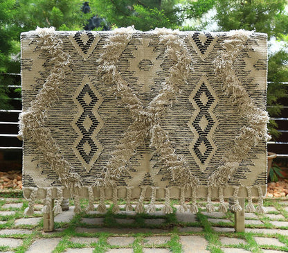 Fringed Diamond Pattern Rug with Braid Tassels | Rugs