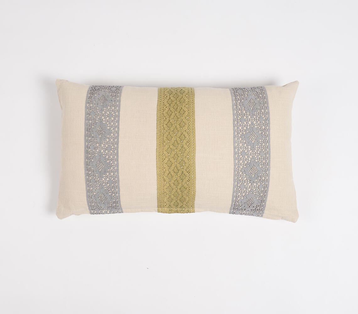 Hand Stitched Lace Cotton Lumbar | Cushion Cover