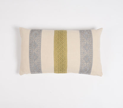 Hand Stitched Lace Cotton Lumbar | Cushion Cover