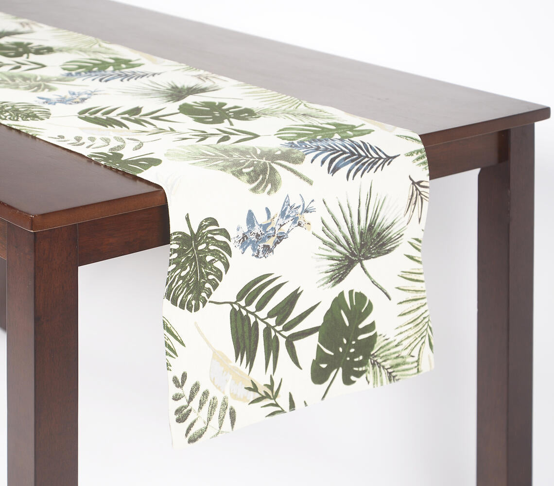 Printed Tropical Leaves Handloom Cotton | Table Runner