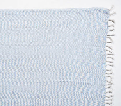 Yarn-Dyed Cotton Powder Blue Chevron Tasseled Throw | Throw Blankets & Linens