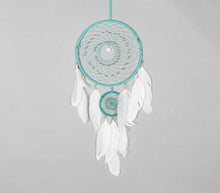 Load image into Gallery viewer, Classic Beaded &amp; Faux Feathers Turquoise Dreamcatcher
