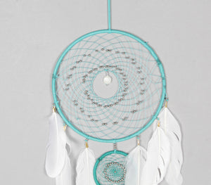 Classic Beaded & Faux Feathers Turquoise Dreamcatcher