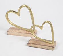 Load image into Gallery viewer, Aluminium Hearts With Wooden Base (set of 2)
