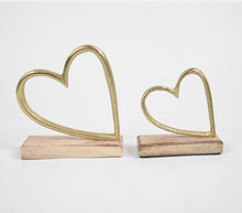 Load image into Gallery viewer, Aluminium Hearts With Wooden Base (set of 2)
