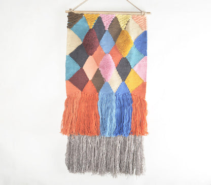 Handwoven Geometric Fringed Wall Hanging | Home Decor