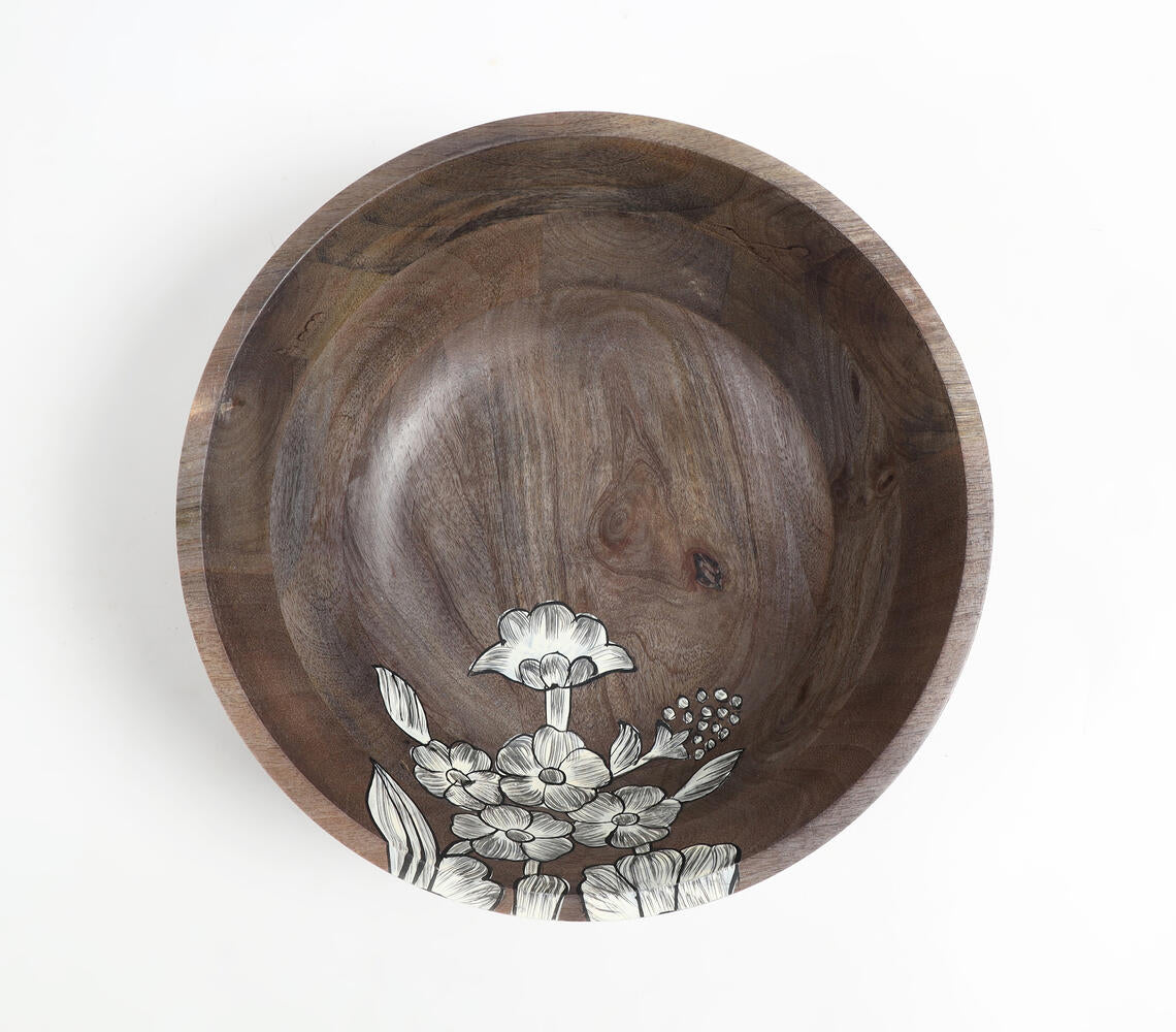 Hand Painted Mango Wood Floral-Sketch Bowl | Kitchen