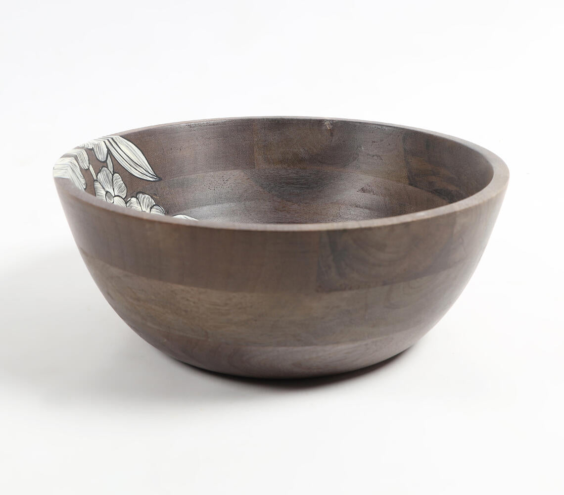 Hand Painted Mango Wood Floral-Sketch Bowl | Kitchen