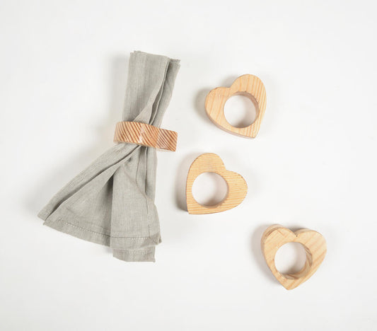 Heart Cut-Out Mango Wood Napkin rings (set of 4) | Kitchen