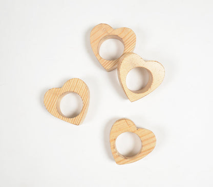 Heart Cut-Out Mango Wood Napkin rings (set of 4) | Kitchen