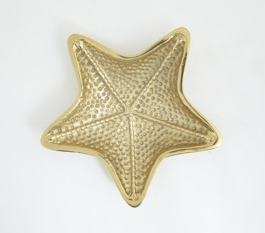 Textured Gold Tined Star Fish Aluminum Tray | Home Decor