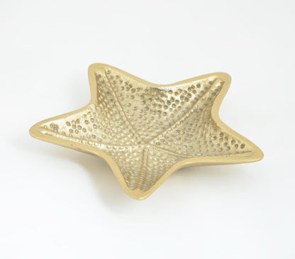 Textured Gold Tined Star Fish Aluminum Tray | Home Decor