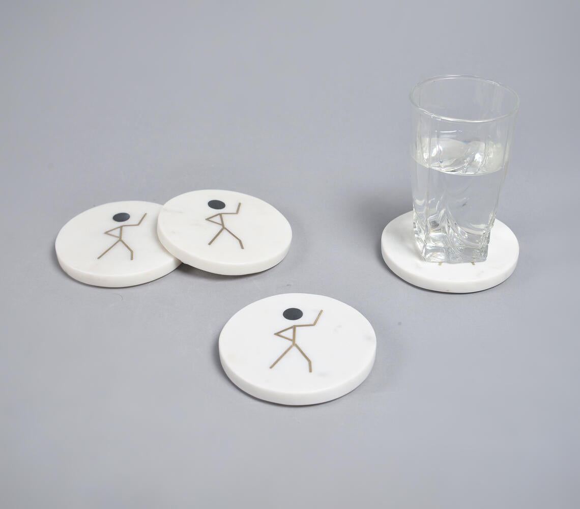 Inlaid Stick Figure Marble Coasters (Set of 4) | Kitchen