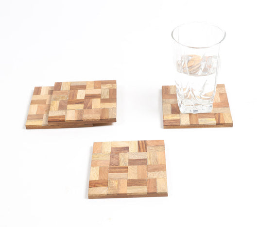 Wooden Puzzle-Block Coasters (Set Of 4) | For the Bar