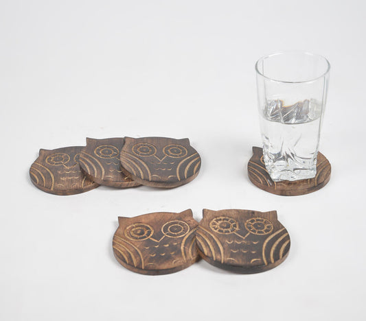 Hand Carved Owl Coasters (set of 4) | Kitchen