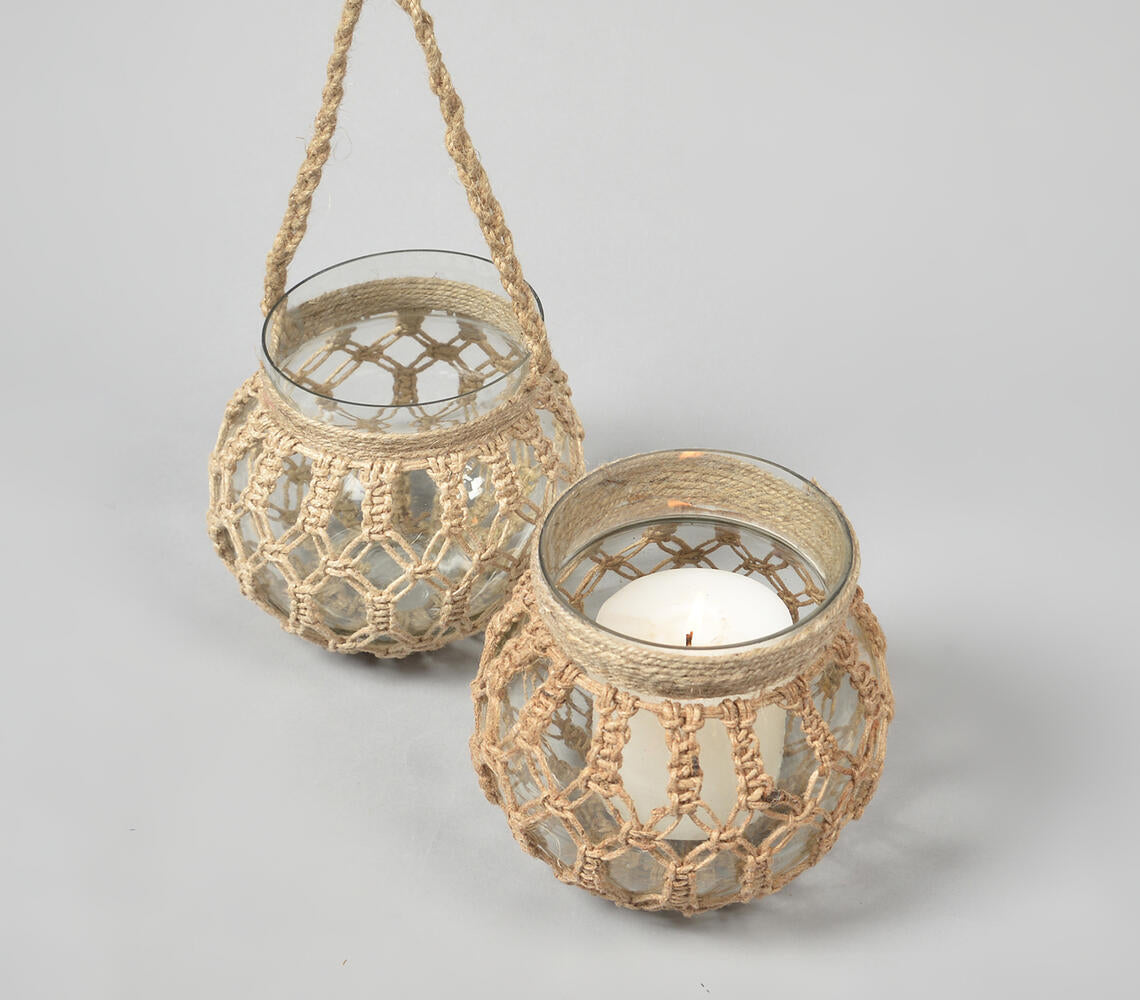 Hand Knotted Jute & Glass Jar Candle Holders (Set of 2) | Candles