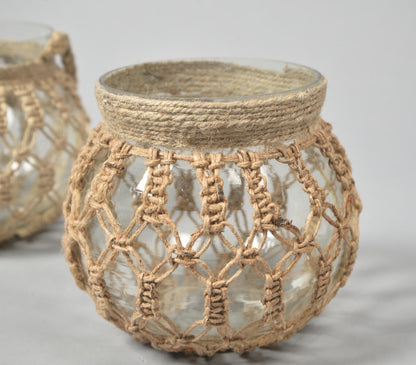 Hand Knotted Jute & Glass Jar Candle Holders (Set of 2) | Candles