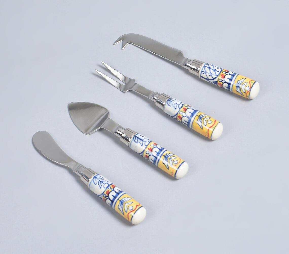 Hand Painted Ceramic & Stainless Steel Botanical Flatware Set | Charcuterie