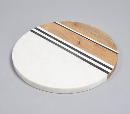 Hand Cut Marble & Mango Wood Round Chopping Board | Charcuterie