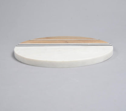 Hand Cut Marble & Mango Wood Round Chopping Board | Charcuterie