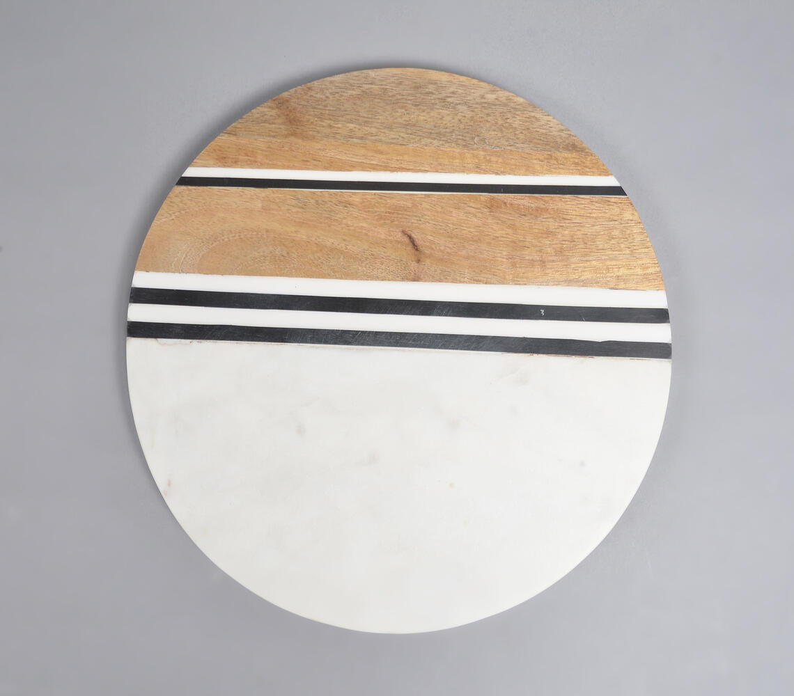 Hand Cut Marble & Mango Wood Round Chopping Board | Charcuterie