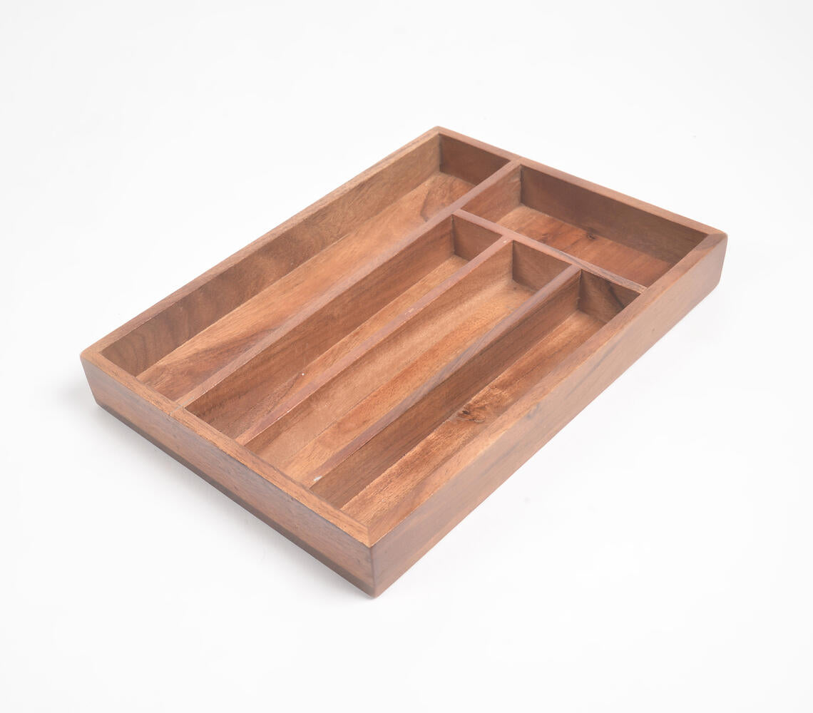 Classic Acacia Wood Flatware Organizer Caddy