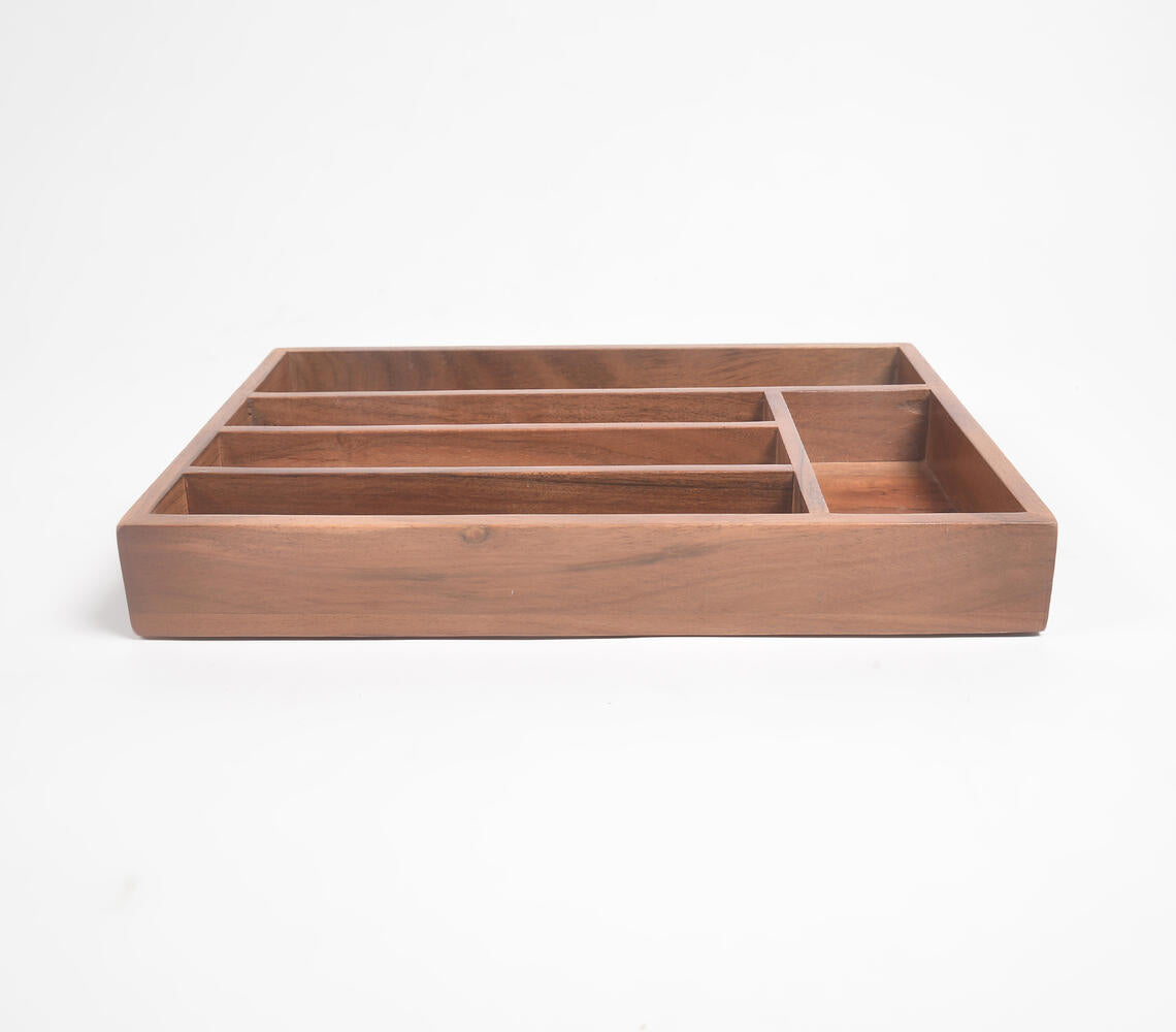 Classic Acacia Wood Flatware Organizer Caddy