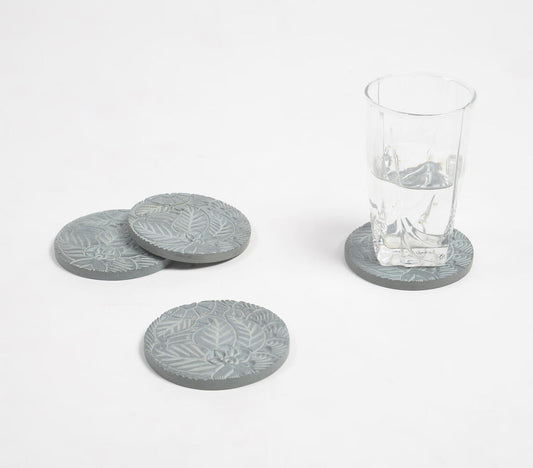 Paisley Hand carved Stone Coasters with Wooden Holder (set of 4) | Kitchen