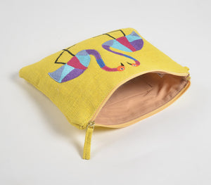 Abstract Flamingos Yellow Jute Pouch