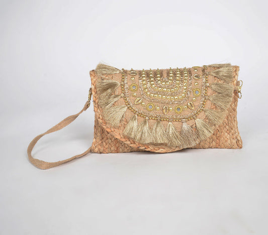 Embellished & Braided Jute Tasseled Sling Bag | Bags & Wallets