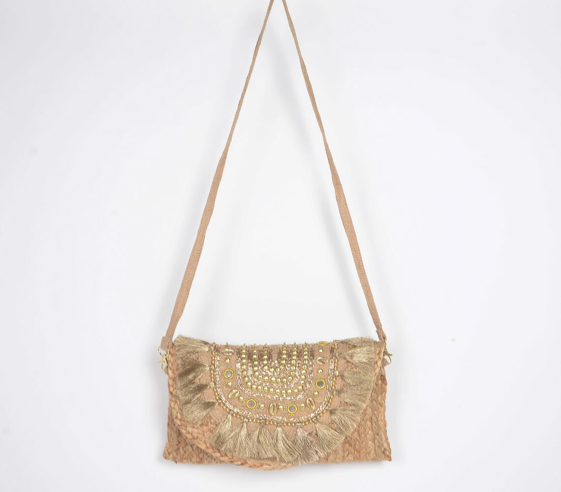 Embellished & Braided Jute Tasseled Sling Bag | Bags & Wallets