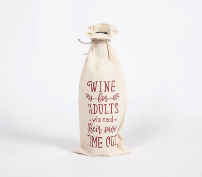 Typographic Drawstring Jute Wine Bag