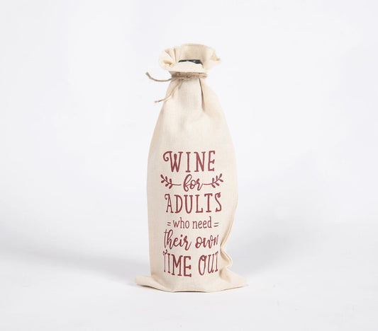 Typographic Drawstring Jute Wine Bag