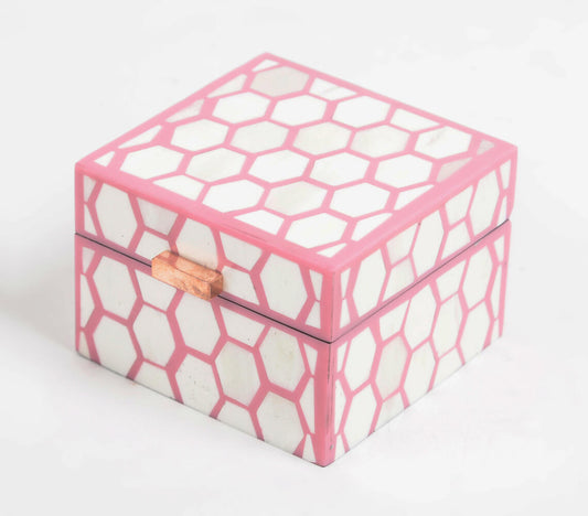 Honeycomb Pink MDF Jewelry Box | Bathroom