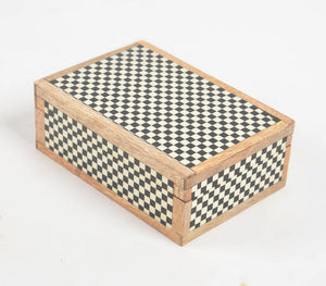 Checkered Monotone Resin & Wood Jewelry Box