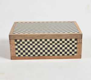 Checkered Monotone Resin & Wood Jewelry Box