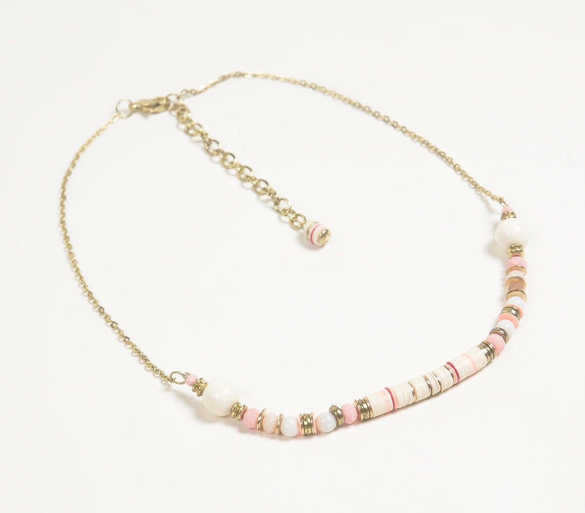 Gold-Toned Iron & Glass Beaded Collar Necklace with Extension Chain | Jewelry