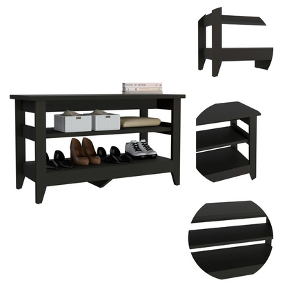 Storage Bench Susho, Upper and Lower Shelf, Black Wengue Finish