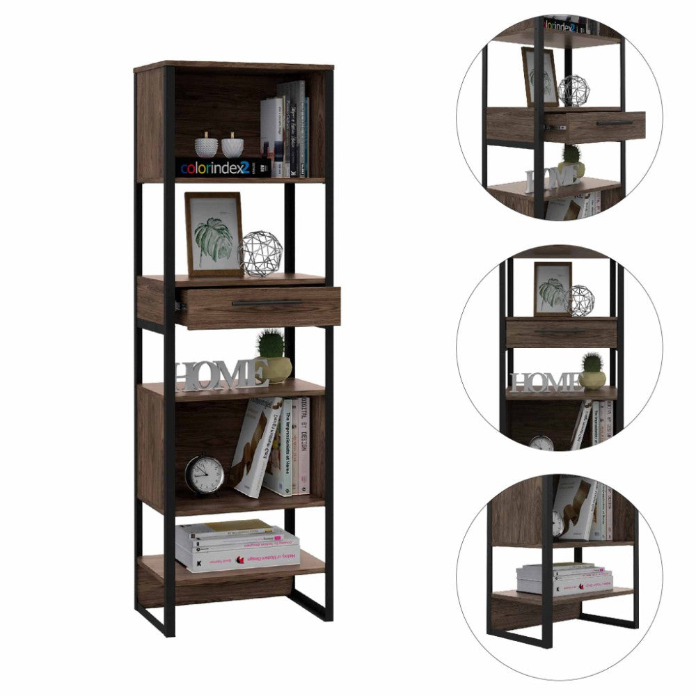 Bookcase Manhattan, Double Door, Dark Walnut Finish