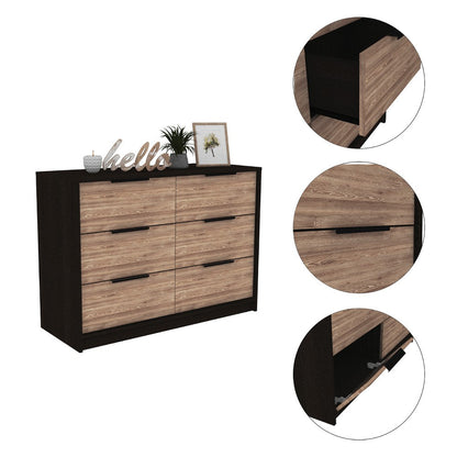 4 Drawer Double Dresser Maryland, Metal Handle, Black Wengue / Pine | Furniture