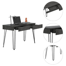 Load image into Gallery viewer, Desk Hinsdale with Hairpin Legs and Two Drawers, Black Wengue Finish
