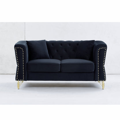 60.2" Chesterfield Sofa Black Velvet for Living Room, 2 Seater Sofa - Velvet | Furniture