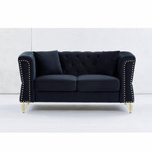 Load image into Gallery viewer, 60.2&quot; Chesterfield Sofa Black Velvet for Living Room, 2 Seater Sofa - Velvet | Furniture
