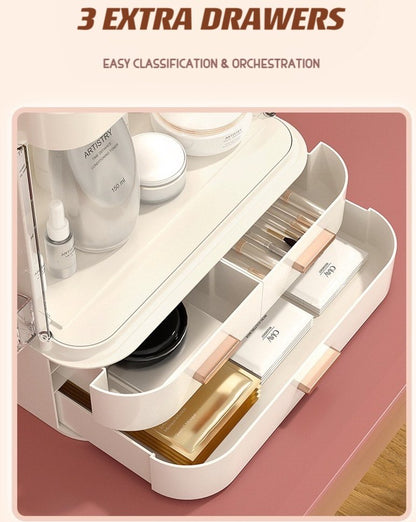 All-in-one Organizer with Led Mirror for Makeup Skincare & Accessories | Silver Rosemary Collection