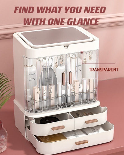 All-in-one Organizer with Led Mirror for Makeup Skincare & Accessories | Silver Rosemary Collection