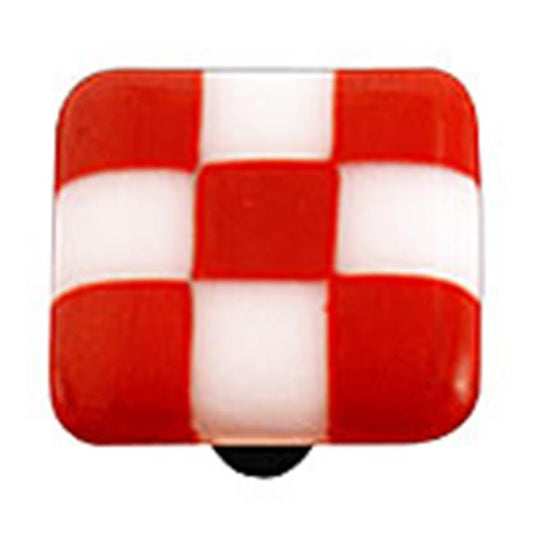 Hot Knobs HK7000-KB Brick Red & White Squares Glass Cabinet Knob - Bla | Home Improvement