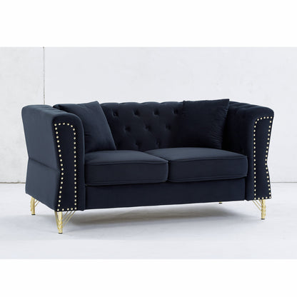 60.2" Chesterfield Sofa Black Velvet for Living Room, 2 Seater Sofa - Velvet | Furniture