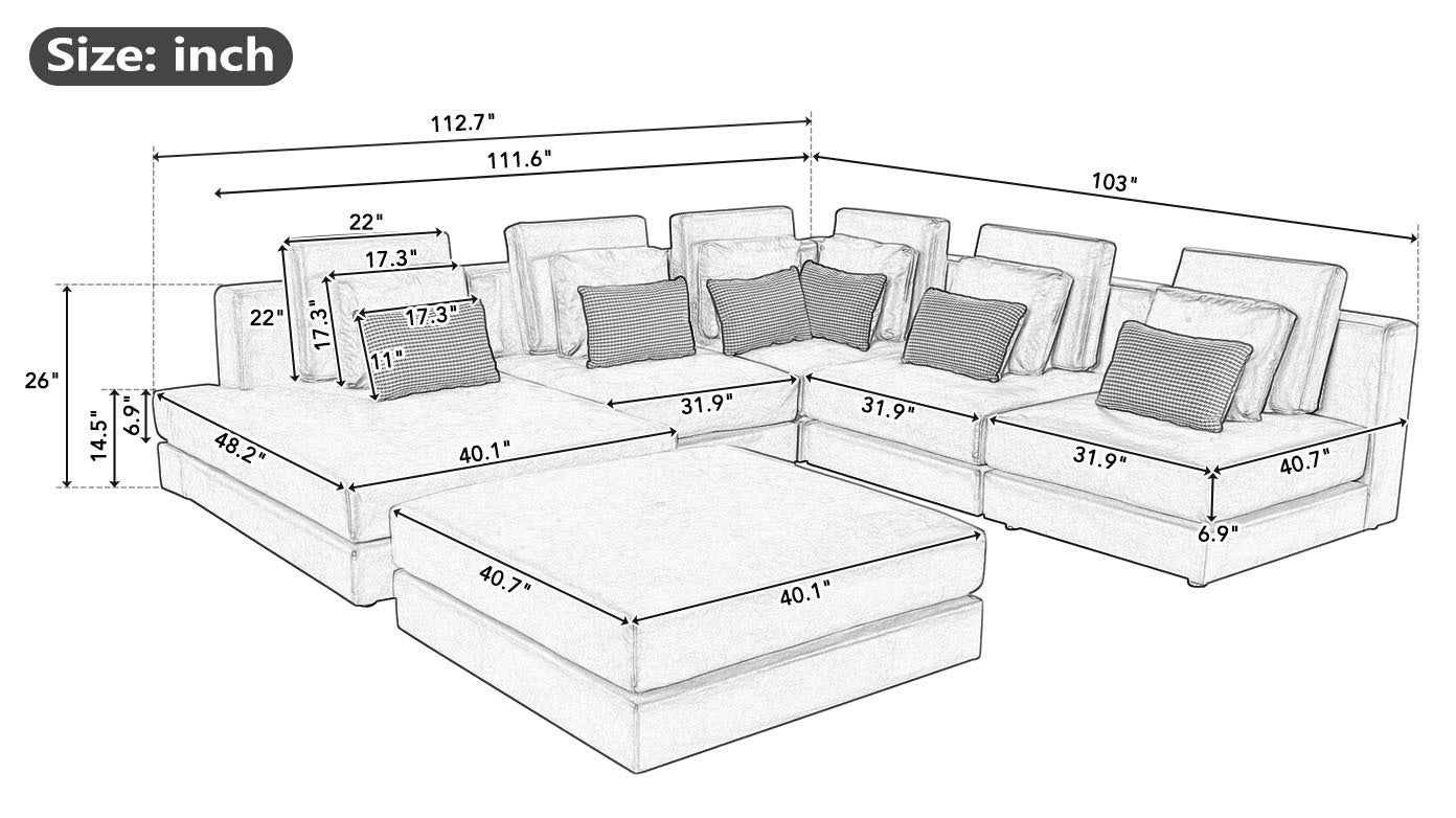 112.7" Modular Sectional Sofa Corner Sofa Chaise Lounge with Movable | Sofa