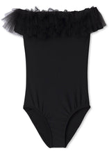 Load image into Gallery viewer, Black Draped Swimsuit with Tulle for Girls
